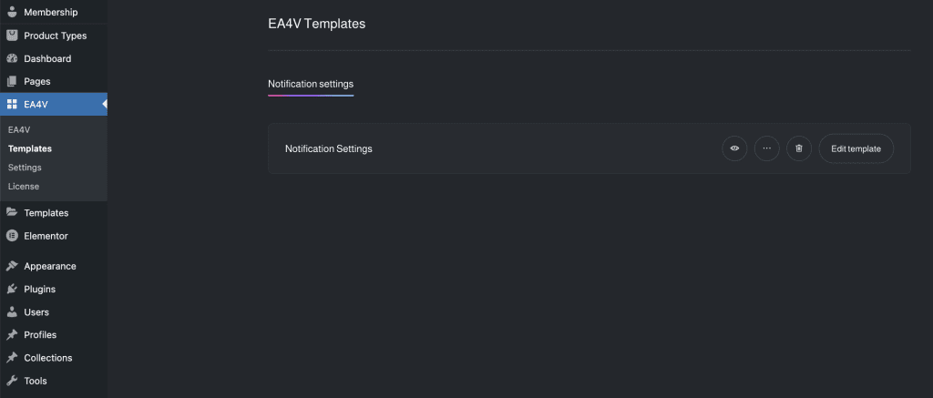 EA4V Notification setting template